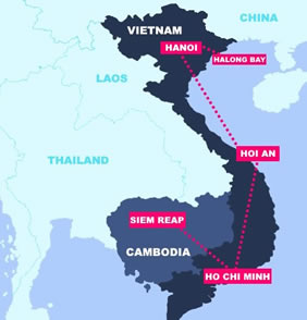Vietnam & Cambodia gay tour map