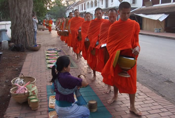 Laos Buddhist alms giving