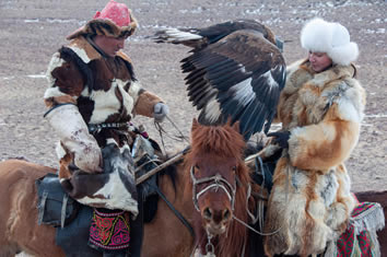 Eagle hunters during the Golden Eagle Festival