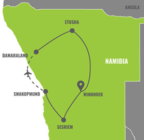 Namibia gay adventure tour map