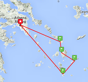 Greek Isles gay hiking tour map