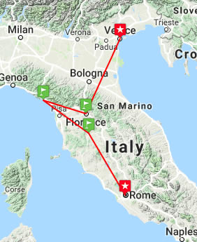 Northern Italy gay tour map