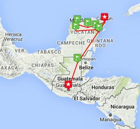 Mexico & Guatemala gay tour map