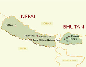 Nepal & Bhutan gay tour map