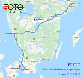 Stockholm & Copenhagen Pride gay tour map